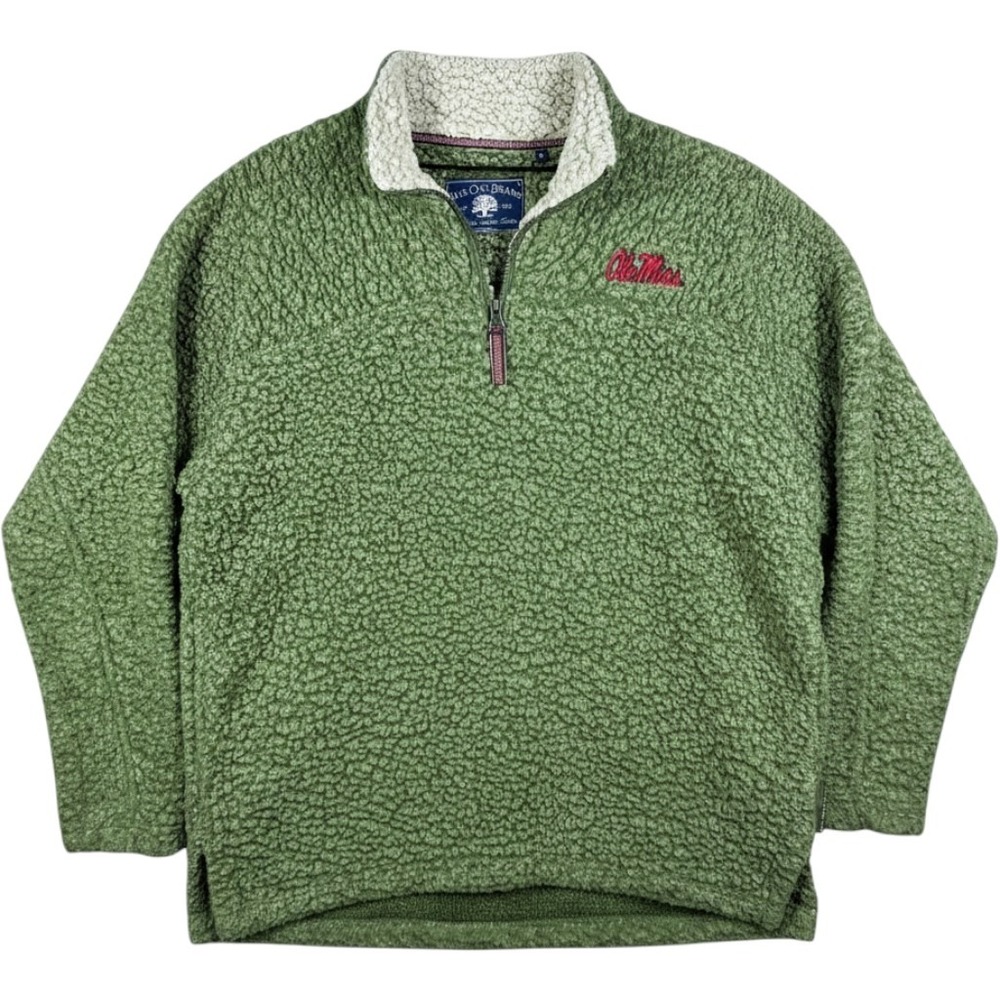 Ole Miss Rebels Fleece Pullover Mens Large Sherpa 1/4 Zip Green
